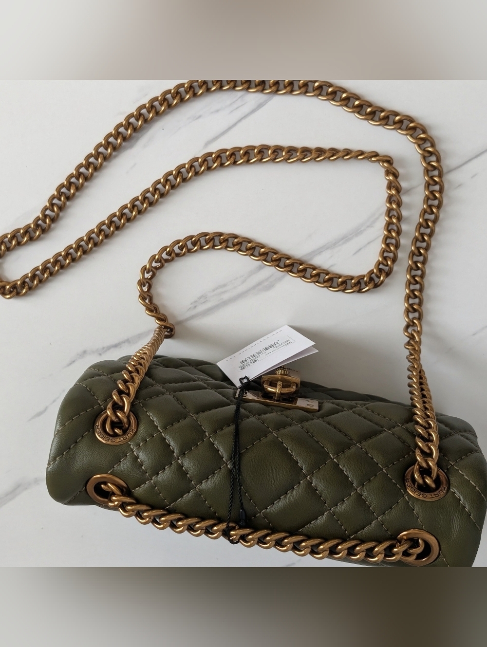 NWT Kurt Geiger London Brixton Olive Green Quilted Leather Chain Crossbody Bag - Picture 10 of 17